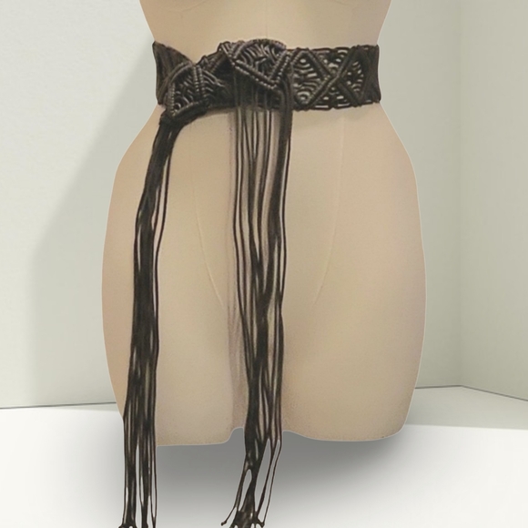 Vintage Dark Grey Braided Belt with Fringe Cottagecore Boho Fairycore Whymsigoth main image 4